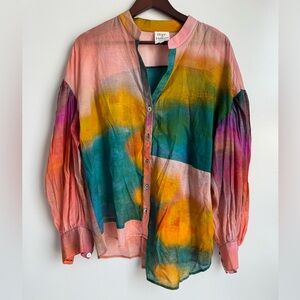 Hope for Flowers by Tracy Reese Multicolor Asymmetrical Button Down Blouse Large